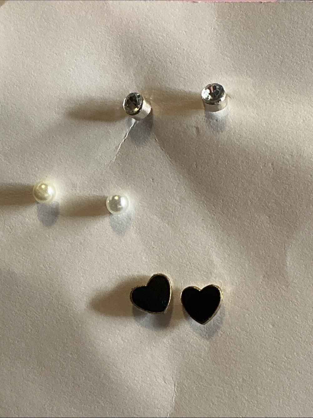 ⭐ 3 Pair Stud Earring Set Hearts Pearls Rhinestones Minimalist